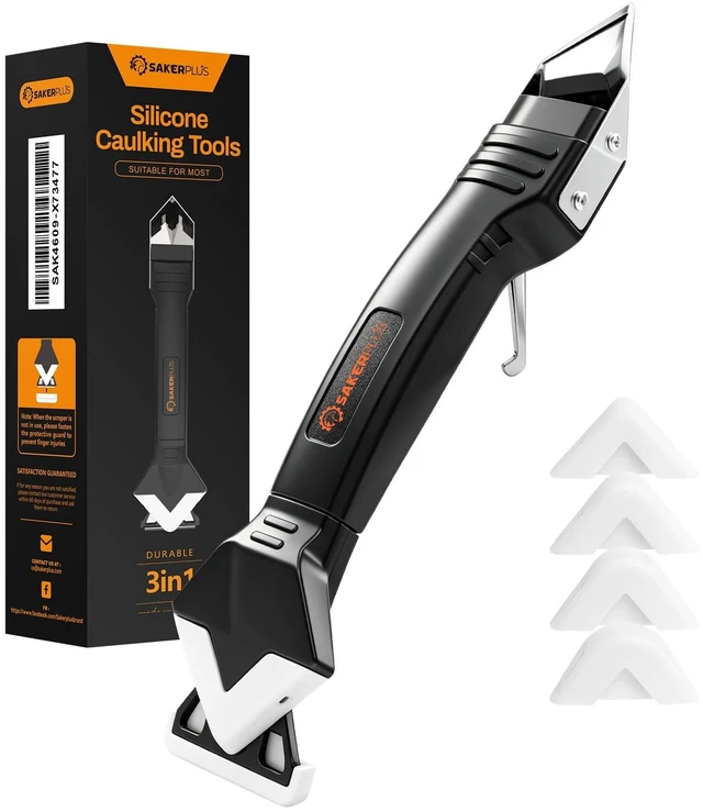 Main image of 3-in-1 Silicone Caulking Tools,Caulk Remover Tool and Caulk Finishing Tool Kit with Silicone Smoother,Nozzle Needle for Kitchen Bathroom Window Sink (Classic Black)