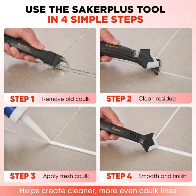 Alt view image 2 of 6 - 3-in-1 Silicone Caulking Tools,Caulk Remover Tool and Caulk Finishing Tool Kit with Silicone Smoother,Nozzle Needle for Kitchen Bathroom Window Sink (Classic Black)