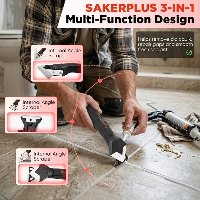 Alt view image 3 of 6 - 3-in-1 Silicone Caulking Tools,Caulk Remover Tool and Caulk Finishing Tool Kit with Silicone Smoother,Nozzle Needle for Kitchen Bathroom Window Sink (Classic Black)