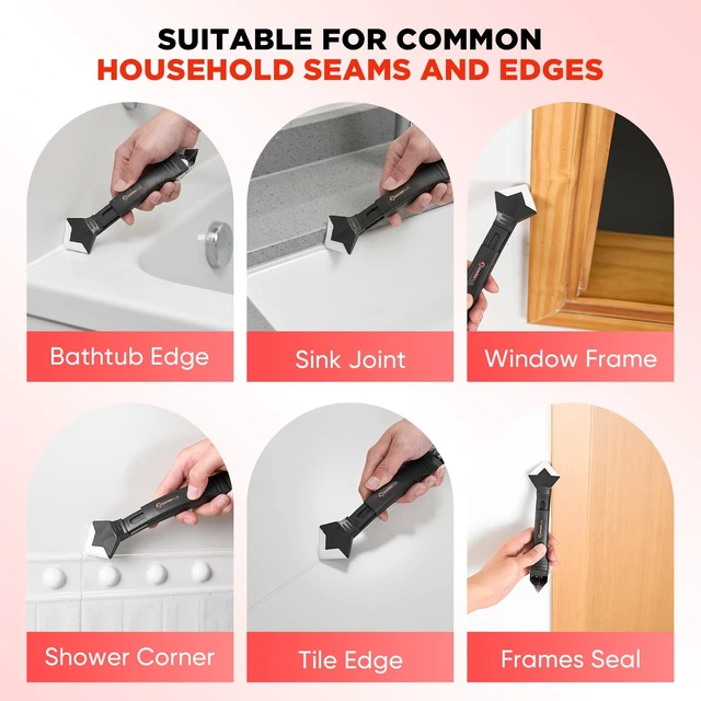 Alt view image 6 of 6 - 3-in-1 Silicone Caulking Tools,Caulk Remover Tool and Caulk Finishing Tool Kit with Silicone Smoother,Nozzle Needle for Kitchen Bathroom Window Sink (Classic Black)