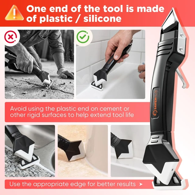 Alt view image 5 of 6 - 3-in-1 Silicone Caulking Tools,Caulk Remover Tool and Caulk Finishing Tool Kit with Silicone Smoother,Nozzle Needle for Kitchen Bathroom Window Sink (Classic Black)