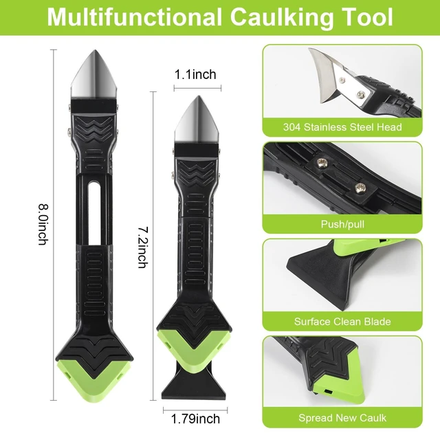 Alt view image 2 of 6 - 3 in 1 Silicone Caulking Tool Kit, Caulk Remover Tool&Caulk Tool | Stainless Steel Caulk Scraper, Caulk Finishing Tool of 6 Silicone Pads, Caulk Tools for Kitchen Bathroom Tile Shower Window