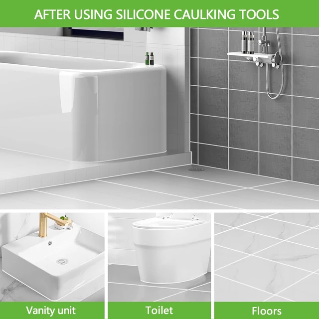 Alt view image 6 of 6 - 3 in 1 Silicone Caulking Tool Kit, Caulk Remover Tool&Caulk Tool | Stainless Steel Caulk Scraper, Caulk Finishing Tool of 6 Silicone Pads, Caulk Tools for Kitchen Bathroom Tile Shower Window