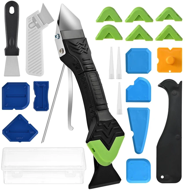 Main image of Silicone Caulking Tool Kit, Caulk Remover & Grout Removal Tool | Sealant Finishing Tool with Stainless Steel Head for Bathroom Shower Bathtub Tile DIY Household Renovation