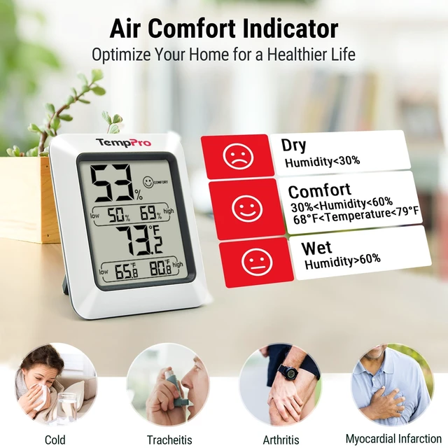 Alt view image 2 of 7 - TP50 Digital Hygrometer Indoor Thermometer Room Thermometer | Humidity Meter Humidity Gauge with Temperature Humidity Monitor for House Office Celler Kitchen Greenhouse RV