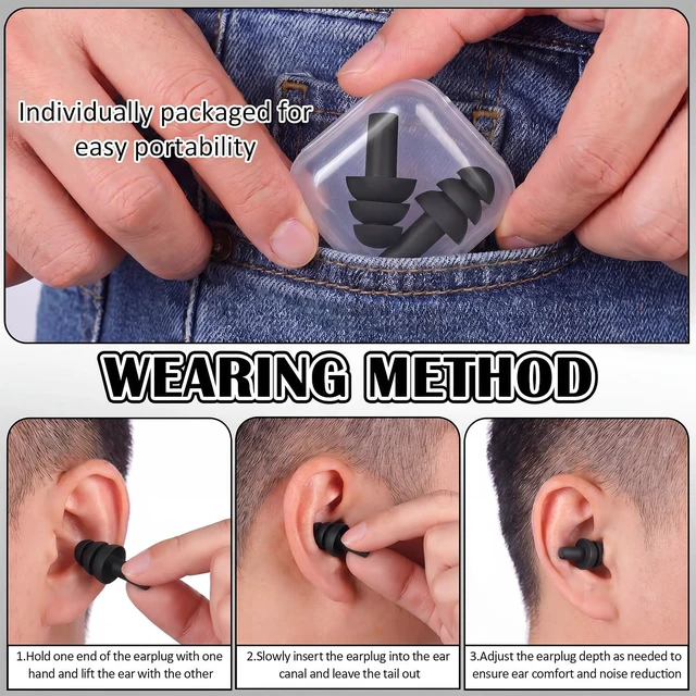 Alt view image 5 of 7 - 24 Pairs Black Ear Plugs Bulk NRR 29dB Reusable Silicone Ear Plugs with Plastic Cases Soft Foam Plug for Sleeping Noise Cancelling Concerts Shooting Swimming Noise Reduction