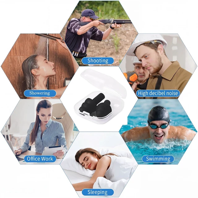 Alt view image 7 of 7 - 24 Pairs Black Ear Plugs Bulk NRR 29dB Reusable Silicone Ear Plugs with Plastic Cases Soft Foam Plug for Sleeping Noise Cancelling Concerts Shooting Swimming Noise Reduction