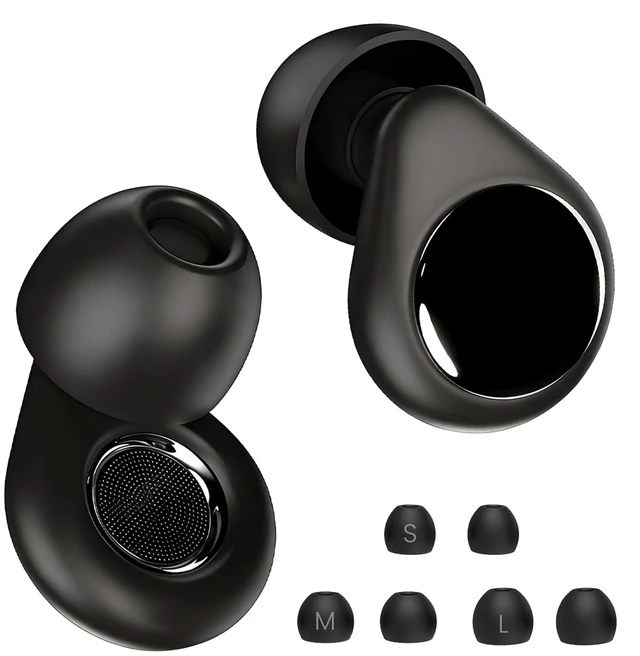 Main image of 45dB Reusable Silicone Ear Plugs for Sleeping Hearing Protection | For Sleeping, Concerts, Airplane Travel, Side Sleepers, 6 Replacement Ear Tips, Obsidian Color