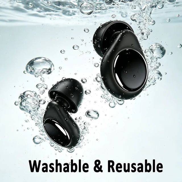Alt view image 7 of 7 - 45dB Reusable Silicone Ear Plugs for Sleeping Hearing Protection | For Sleeping, Concerts, Airplane Travel, Side Sleepers, 6 Replacement Ear Tips, Obsidian Color