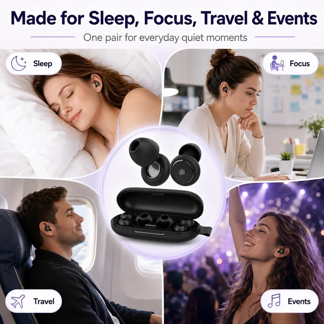 Alt view image 6 of 7 - 45dB Noise Cancelling Ear Plugs for Sleeping, 6 Pairs of Tips | Soft Reusable Silicone for Side Sleepers, Snoring, Focus, Flights, Concerts, and Daily Noise Reduction, Compact Case