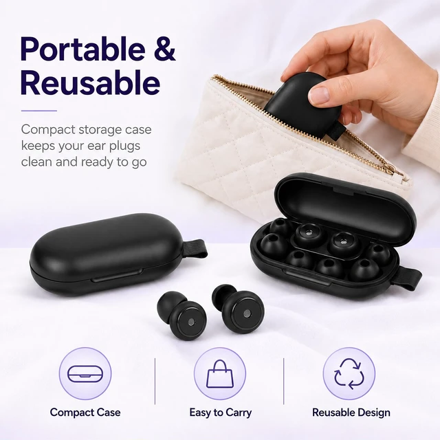 Alt view image 5 of 7 - 45dB Noise Cancelling Ear Plugs for Sleeping, 6 Pairs of Tips | Soft Reusable Silicone for Side Sleepers, Snoring, Focus, Flights, Concerts, and Daily Noise Reduction, Compact Case