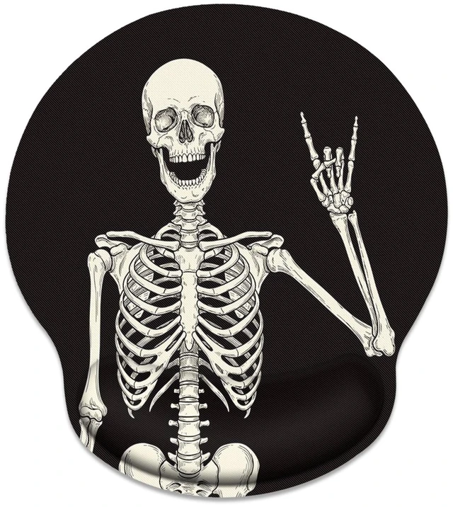 Main image of Ergonomic Mouse Pad with Wrist Support, Skull Skeleton | Human Black Non-Slip Rubber Base Mousepad for Home Office Gaming Working Computers Laptop Easy Typing & Pain Relief
