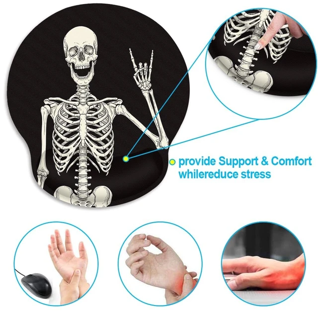 Alt view image 3 of 7 - Ergonomic Mouse Pad with Wrist Support, Skull Skeleton | Human Black Non-Slip Rubber Base Mousepad for Home Office Gaming Working Computers Laptop Easy Typing & Pain Relief