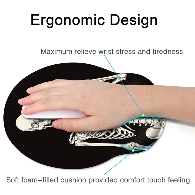 Alt view image 5 of 7 - Ergonomic Mouse Pad with Wrist Support, Skull Skeleton | Human Black Non-Slip Rubber Base Mousepad for Home Office Gaming Working Computers Laptop Easy Typing & Pain Relief