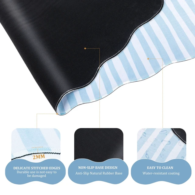 Alt view image 4 of 7 - Blue Striped Mouse Pad Set,Scalloped XXL Desk Mat + Ergonomic Mouse Wrist Rest + Gel Keyboard Wrist Rest for Keyboard 65%/75%,3in1 Large Desk Pad for Desktop Home Office Computer Game