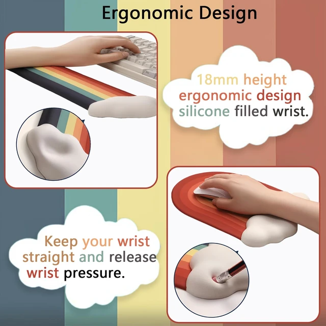 Alt view image 4 of 7 - Gel Cloud Keyboard Wrist Rest Cute Rainbow Mouse Pad with Wrist Rest for Computer Keyboard and Mouse Pad Set PU Base Silicone Ergonomic White Cloud Wrist Pad Support for Gaming Desk Laptop Home Office