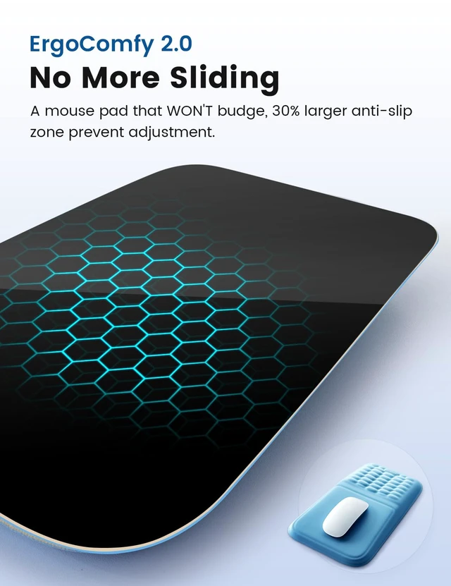 Alt view image 7 of 7 - Ergonomic Mouse Pad with Wrist Rest Memory Foam Mouse Pad with Wrist Support & Massage Bulge, Non-Slip PU Base, Relieves Carpal Tunnel Pain Ideal Mouse Wrist Rest for Office & Home (Blue)