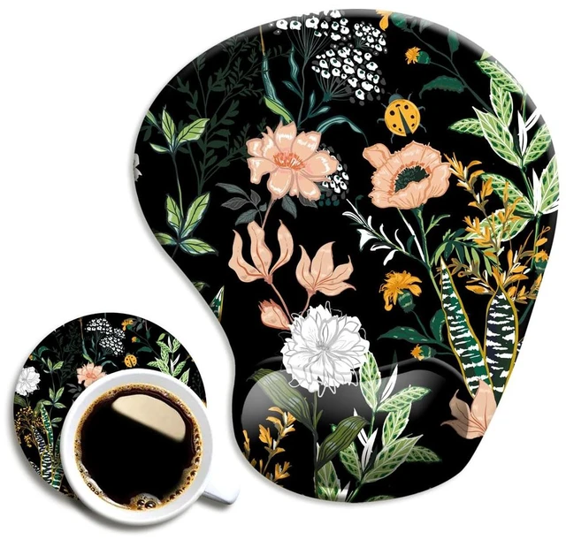 Main image of Ergonomic Mouse Pad with Wrist Support, Cute Mouse Pads with Non-Slip PU Base for Home Office Working Studying Easy Typing & Pain Relief Black Floral
