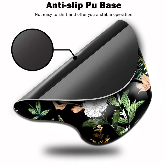 Alt view image 3 of 7 - Ergonomic Mouse Pad with Wrist Support, Cute Mouse Pads with Non-Slip PU Base for Home Office Working Studying Easy Typing & Pain Relief Black Floral