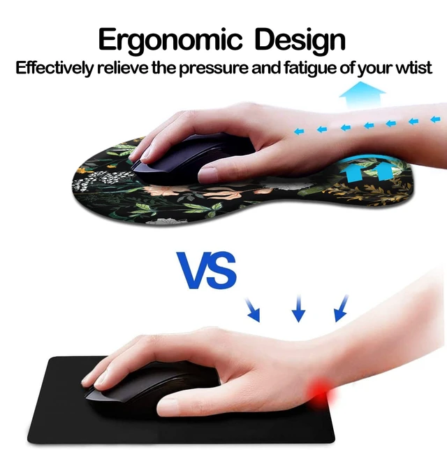 Alt view image 2 of 7 - Ergonomic Mouse Pad with Wrist Support, Cute Mouse Pads with Non-Slip PU Base for Home Office Working Studying Easy Typing & Pain Relief Black Floral