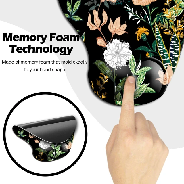 Alt view image 5 of 7 - Ergonomic Mouse Pad with Wrist Support, Cute Mouse Pads with Non-Slip PU Base for Home Office Working Studying Easy Typing & Pain Relief Black Floral