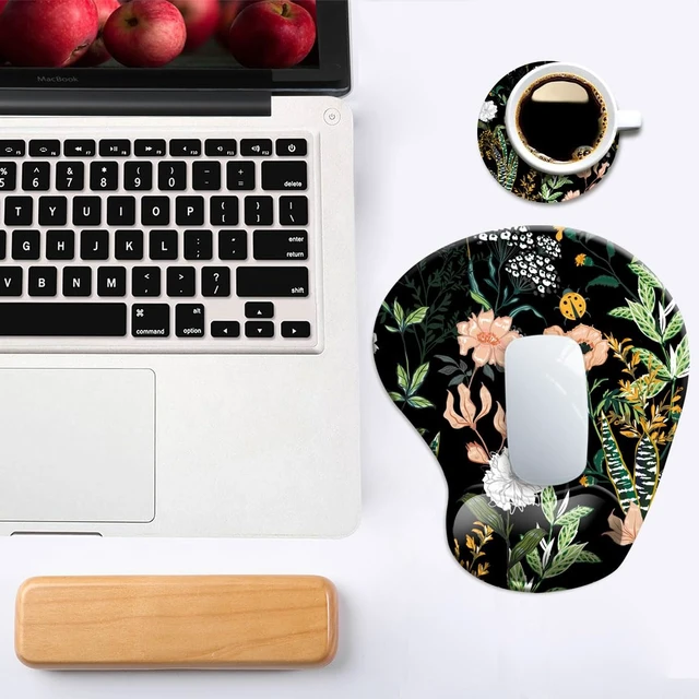 Alt view image 7 of 7 - Ergonomic Mouse Pad with Wrist Support, Cute Mouse Pads with Non-Slip PU Base for Home Office Working Studying Easy Typing & Pain Relief Black Floral
