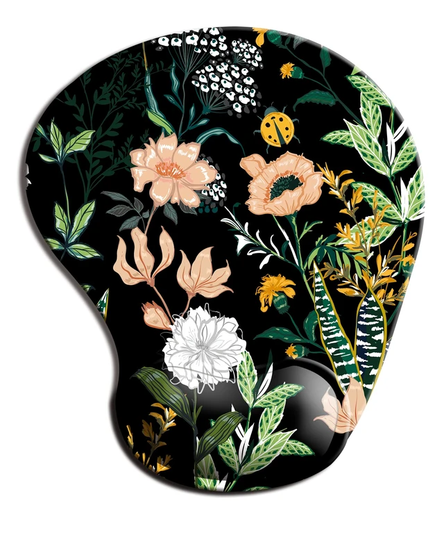 Alt view image 4 of 7 - Ergonomic Mouse Pad with Wrist Support, Cute Mouse Pads with Non-Slip PU Base for Home Office Working Studying Easy Typing & Pain Relief Black Floral
