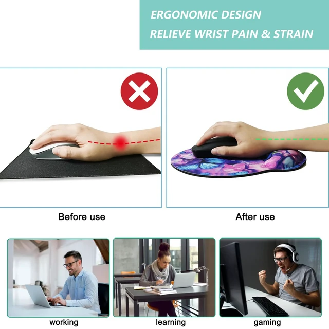 Alt view image 2 of 7 - Mouse Pad with Wrist Support, Ergonomic Mouse Pad with Memory Foam Wrist Rest Cushion, Non-Slip Rubber Base Gaming Mice Pad for Home Office Computer Laptop, Butterfly Flowers