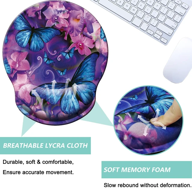 Alt view image 3 of 7 - Mouse Pad with Wrist Support, Ergonomic Mouse Pad with Memory Foam Wrist Rest Cushion, Non-Slip Rubber Base Gaming Mice Pad for Home Office Computer Laptop, Butterfly Flowers