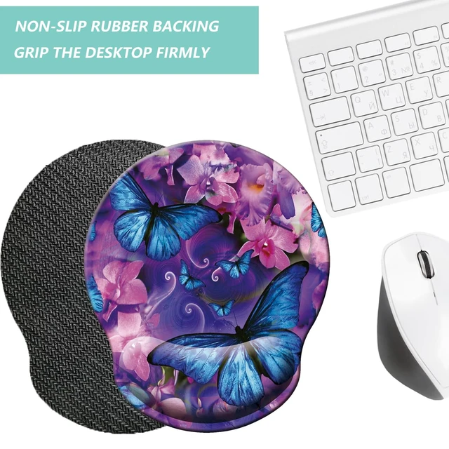 Alt view image 4 of 7 - Mouse Pad with Wrist Support, Ergonomic Mouse Pad with Memory Foam Wrist Rest Cushion, Non-Slip Rubber Base Gaming Mice Pad for Home Office Computer Laptop, Butterfly Flowers