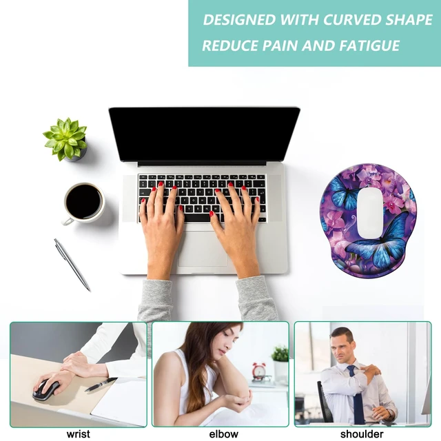 Alt view image 5 of 7 - Mouse Pad with Wrist Support, Ergonomic Mouse Pad with Memory Foam Wrist Rest Cushion, Non-Slip Rubber Base Gaming Mice Pad for Home Office Computer Laptop, Butterfly Flowers