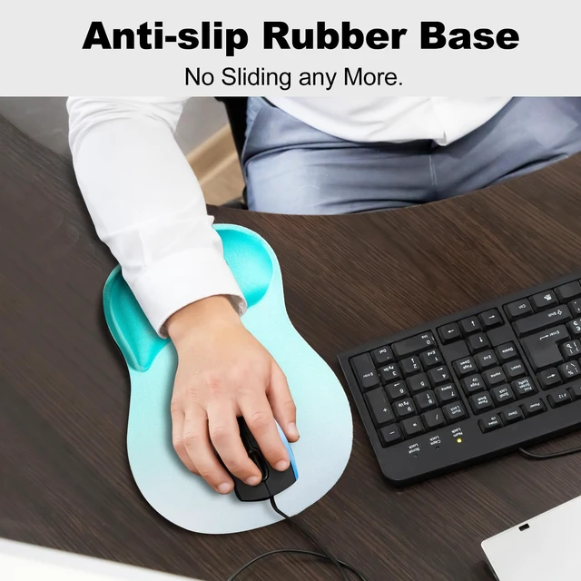 Alt view image 4 of 7 - Mouse Pad Wrist Support, Ergonomic Mousepad with Memory Foam Wrist Rest Cushion, Non-Slip Rubber Base Gaming Mouse Pad for Pain Relief and Easy Typing, Home Office Laptop, Gradient Green