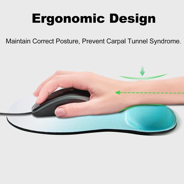 Alt view image 2 of 7 - Mouse Pad Wrist Support, Ergonomic Mousepad with Memory Foam Wrist Rest Cushion, Non-Slip Rubber Base Gaming Mouse Pad for Pain Relief and Easy Typing, Home Office Laptop, Gradient Green