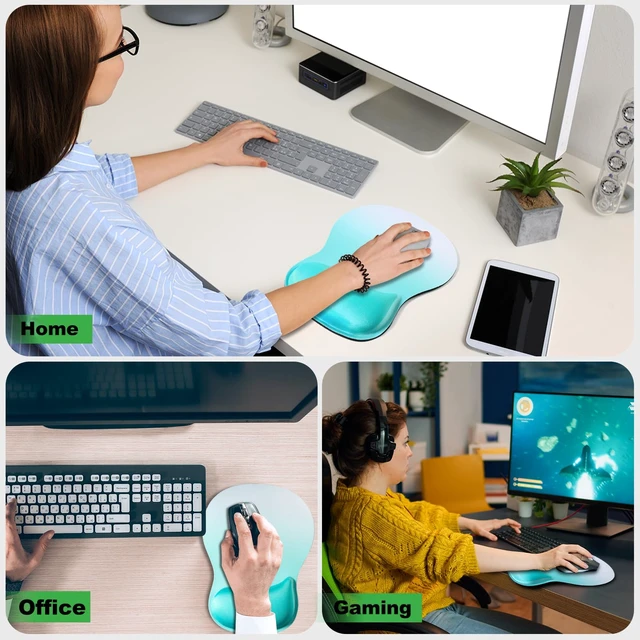 Alt view image 7 of 7 - Mouse Pad Wrist Support, Ergonomic Mousepad with Memory Foam Wrist Rest Cushion, Non-Slip Rubber Base Gaming Mouse Pad for Pain Relief and Easy Typing, Home Office Laptop, Gradient Green