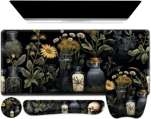 Main image of Large Mouse Pad with Wrist Support 4 in1 Set, XXL Big Game Mousepad + Keyboard Wrist Rest+Mouse Wrist Rest+Coaster Gaming Mat for Home Office Computer I Black Academia Mystical Green Plant