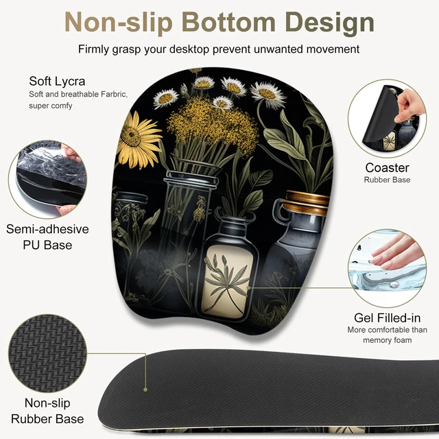 Alt view image 5 of 7 - Large Mouse Pad with Wrist Support 4 in1 Set, XXL Big Game Mousepad + Keyboard Wrist Rest+Mouse Wrist Rest+Coaster Gaming Mat for Home Office Computer I Black Academia Mystical Green Plant