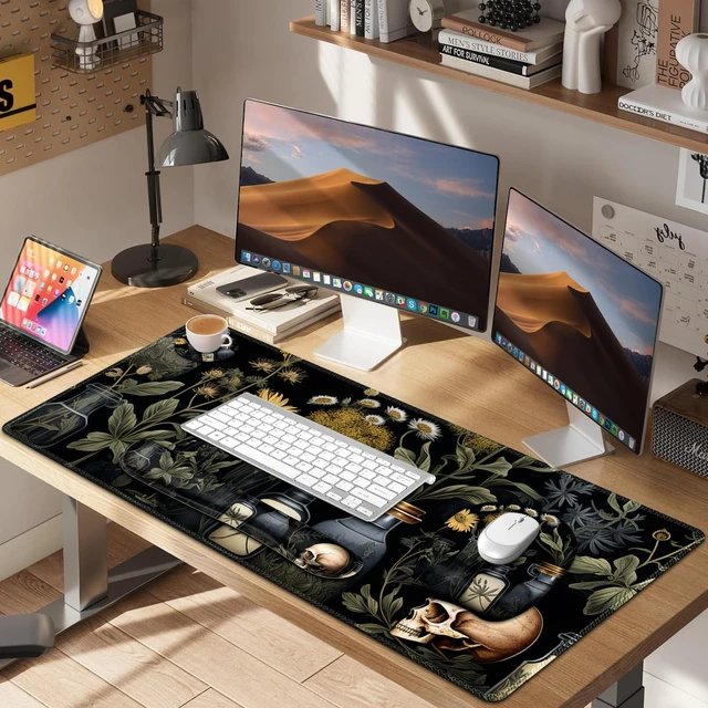 Alt view image 7 of 7 - Large Mouse Pad with Wrist Support 4 in1 Set, XXL Big Game Mousepad + Keyboard Wrist Rest+Mouse Wrist Rest+Coaster Gaming Mat for Home Office Computer I Black Academia Mystical Green Plant