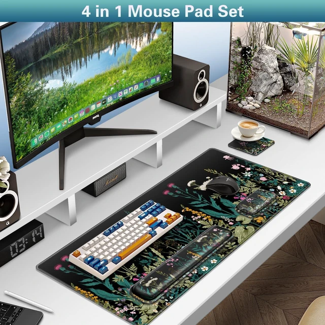 Alt view image 2 of 7 - Desk Mat with Wrist Rest, 4-in-1 XXL Large Keyboard and Mouse Pad | (35.4×15.7in)Large Mouse Pad + Keyboard Wrist Rest + Coaster, Desk Mat for Keyboard and Mouse Big Computer Desk Mat Non-Slip