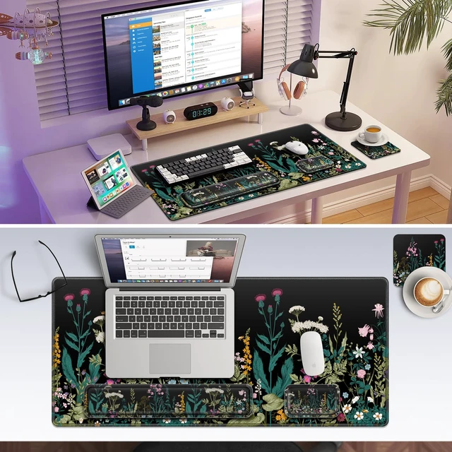 Alt view image 7 of 7 - Desk Mat with Wrist Rest, 4-in-1 XXL Large Keyboard and Mouse Pad | (35.4×15.7in)Large Mouse Pad + Keyboard Wrist Rest + Coaster, Desk Mat for Keyboard and Mouse Big Computer Desk Mat Non-Slip