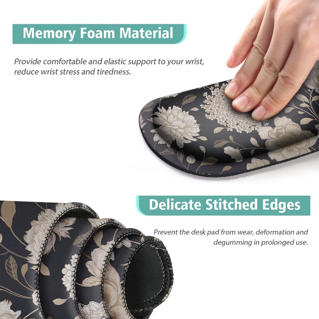 Alt view image 5 of 7 - Floral Large Mouse Pad with Wrist Support Set of 4,Large Gaming Mouse Pad+Keyboard Rest+Mouse Wrist Rest+Coaster,Ergonomic Mouse mat,Anti-Slip,Memory Foam Desk Mat for Home Office Gaming (Rose)