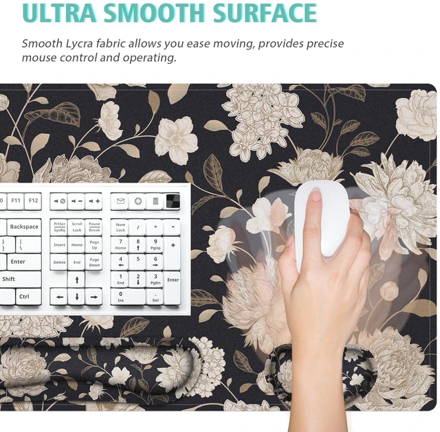 Alt view image 4 of 7 - Floral Large Mouse Pad with Wrist Support Set of 4,Large Gaming Mouse Pad+Keyboard Rest+Mouse Wrist Rest+Coaster,Ergonomic Mouse mat,Anti-Slip,Memory Foam Desk Mat for Home Office Gaming (Rose)