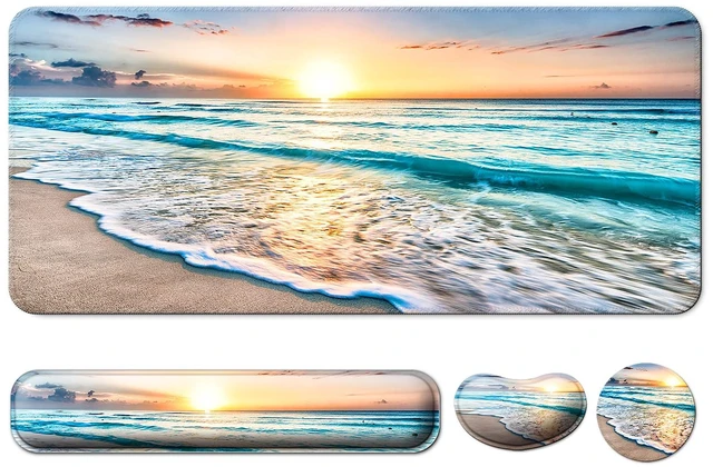 Main image of 4 in 1 Mouse Pad and Keyboard Wrist Rest,Large Desk Mat,Coaster Set-Beach | Desk Matt For Desktop Wrist Rest Support XXL Gaming Cute Ergonomic for Computer Laptop Women Office Home Decor