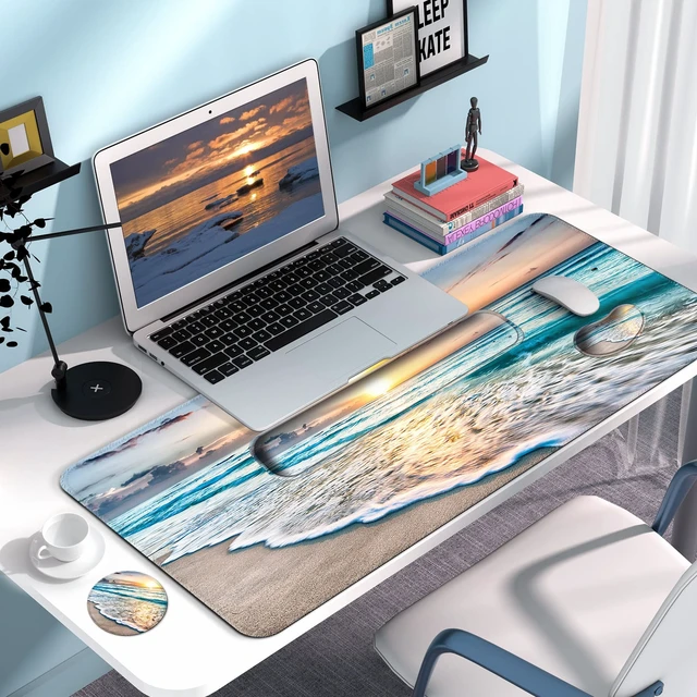 Alt view image 6 of 7 - 4 in 1 Mouse Pad and Keyboard Wrist Rest,Large Desk Mat,Coaster Set-Beach | Desk Matt For Desktop Wrist Rest Support XXL Gaming Cute Ergonomic for Computer Laptop Women Office Home Decor