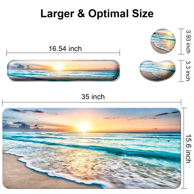 Alt view image 7 of 7 - 4 in 1 Mouse Pad and Keyboard Wrist Rest,Large Desk Mat,Coaster Set-Beach | Desk Matt For Desktop Wrist Rest Support XXL Gaming Cute Ergonomic for Computer Laptop Women Office Home Decor