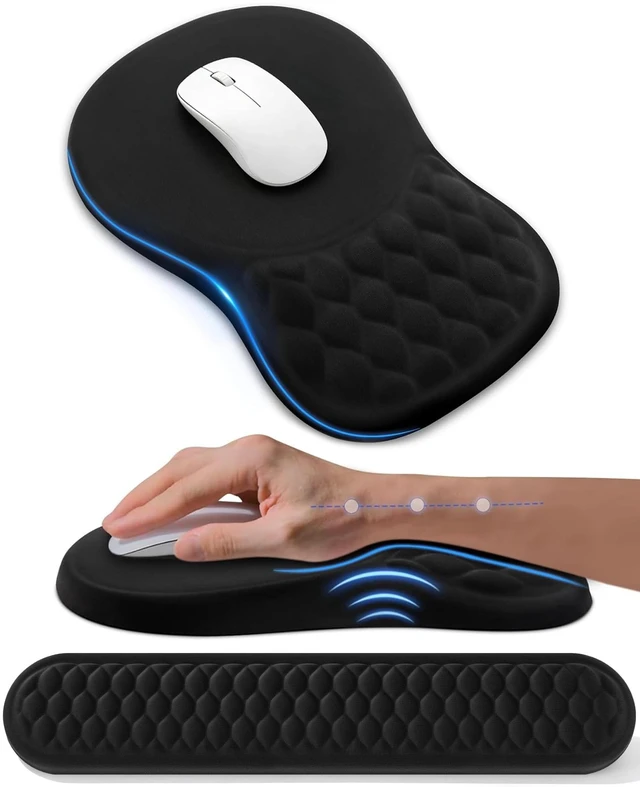 Main image of Ergonomic Wrist Support Set for Keyboard and Mouse, Sloped Mouse Pad | 3D Textured Wrist Cushion, Smooth Lycra Surface, Non-Slip PU Base, Comfortable Support for Office/Home Computer Desks