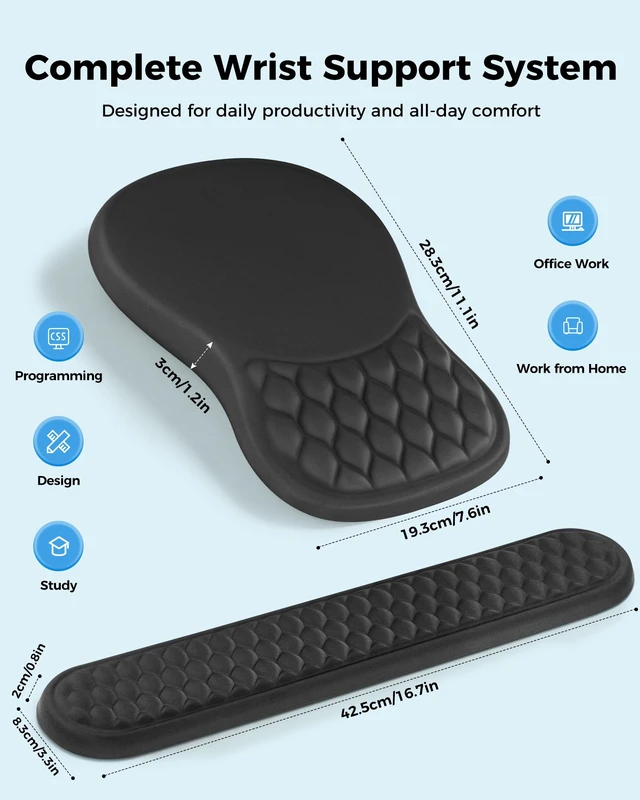 Alt view image 3 of 7 - Ergonomic Wrist Support Set for Keyboard and Mouse, Sloped Mouse Pad | 3D Textured Wrist Cushion, Smooth Lycra Surface, Non-Slip PU Base, Comfortable Support for Office/Home Computer Desks