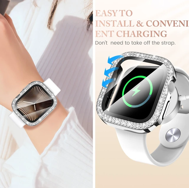 Alt view image 4 of 6 - 46mm Bling Case with Glass for Apple Watch Series 11/10 | Sparkling Rhinestones Bumper with Screen Protector for iWatch Cover,Sensitive Touch,Ultra-Slim & Elegant Finish