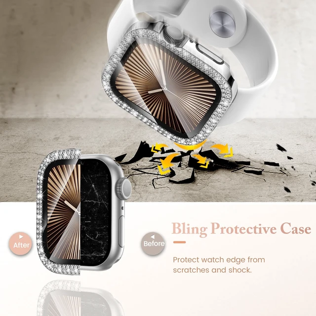 Alt view image 3 of 6 - 46mm Bling Case with Glass for Apple Watch Series 11/10 | Sparkling Rhinestones Bumper with Screen Protector for iWatch Cover,Sensitive Touch,Ultra-Slim & Elegant Finish