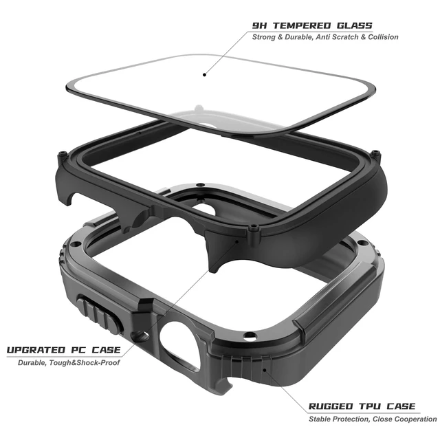 Alt view image 2 of 6 - 2 Pack Rugged Case Compatible for Apple Watch 46mm Series 11 10 with Tempered Glass Screen Protector, Military All Around Hard TPU Protective Cover Case Shockproof Bumper for iWatch Men 46mm