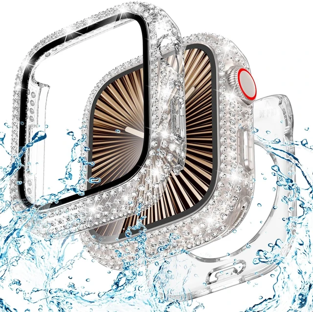 Main image of Bling Waterproof Case for Apple Watch Screen Protector 46mm Series 11/10 | Sparkling Full Rhinestone Look, IP67 Water-Resistant & Anti-Fog, 9H Glass + PC Back Cover for iWatch 11 46mm Sensitive Touch